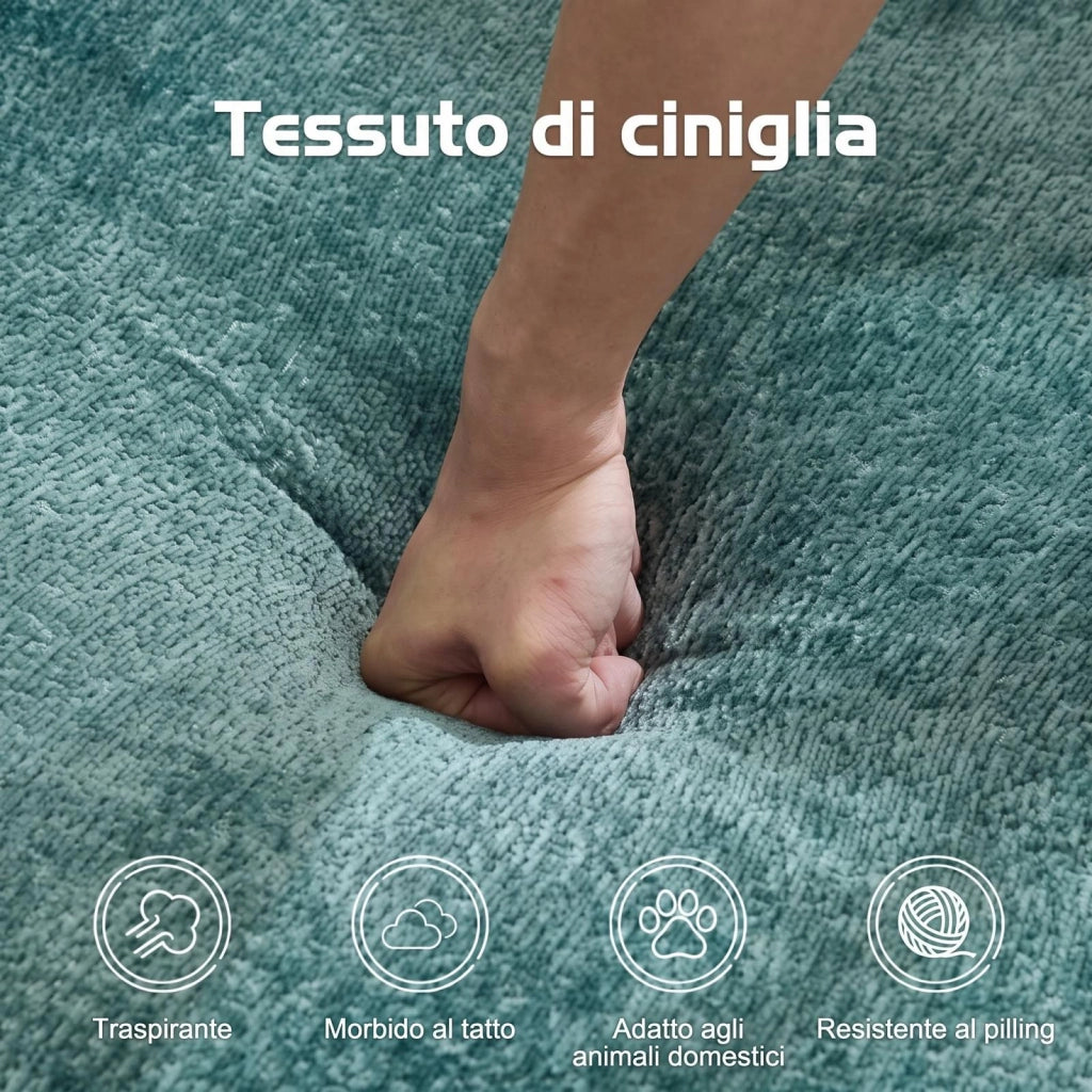 Divano compatto, divano letto pieghevole, moduli senza struttura, tessuto chenille, tre posti, verde scuro