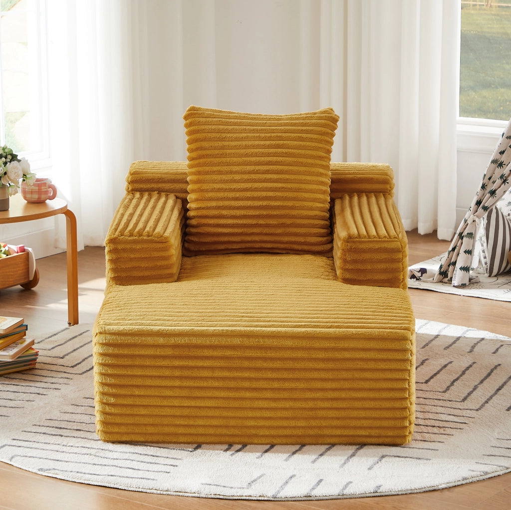 Divano chaise longue in velluto a coste giallo senza montaggio