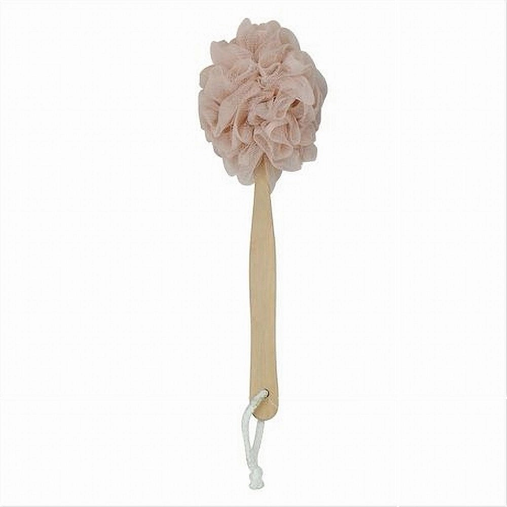Trade Shop - Spazzola Doccia Lava Schiena Spugna A Rete Rosa Esfoliante Manico In Legno 79595 -