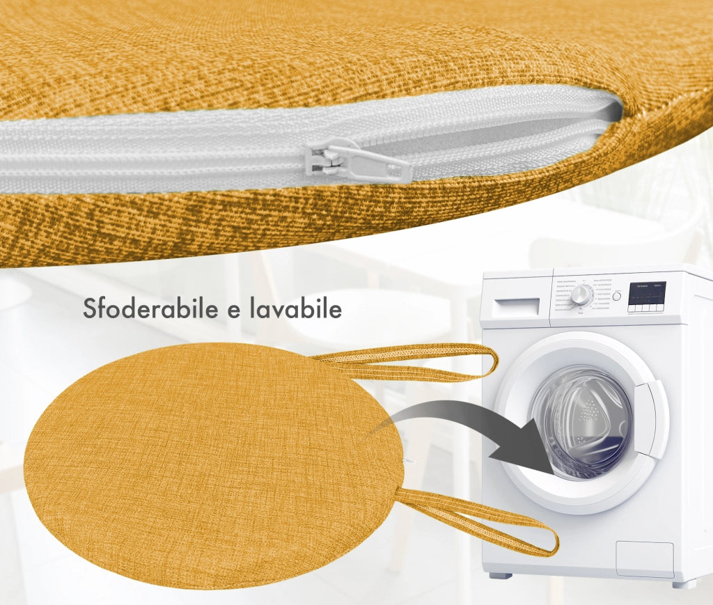 Cuscini Rotondi Per Sedie Cucina Imbottiti Sfoderabili Con Cerniera Cuscino Rotondo Ø 40 Cm Sedia Tavolo Lavabile In Lavatrice Con Lacci Per Fissaggio Prodotto Italiano Comodi 4 Pezzi - Giallo