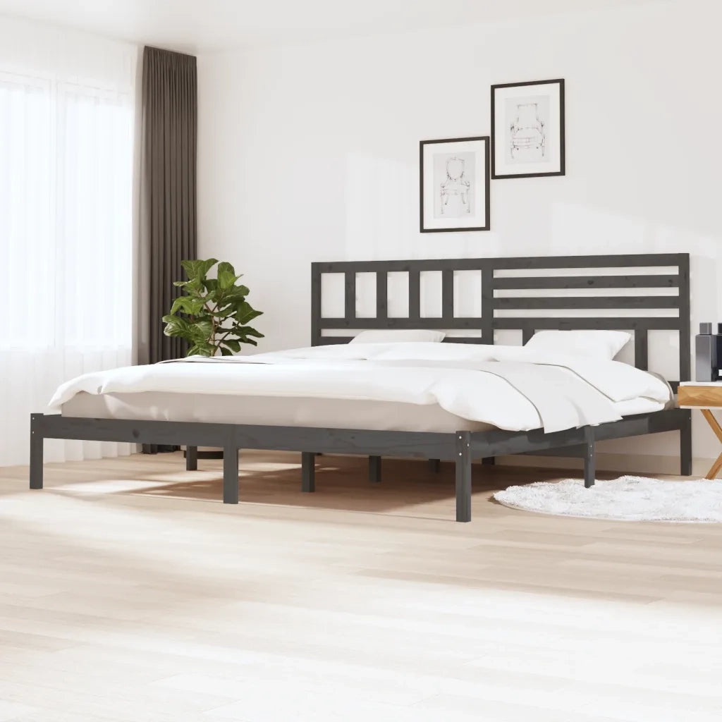 Giroletto-Struttura Letto Grigio in Legno Massello di Pino 200x200 cm 127259