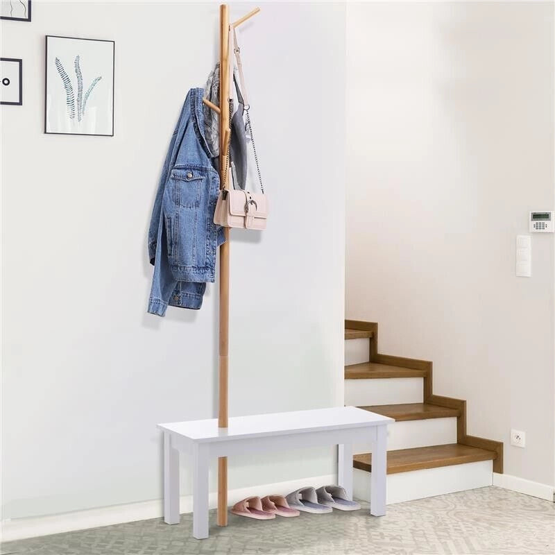 PANCA CON APPENDIABITI IN BAMBÙ 80 X 30 X 180 CM COLORE BIANCO E LEGNO