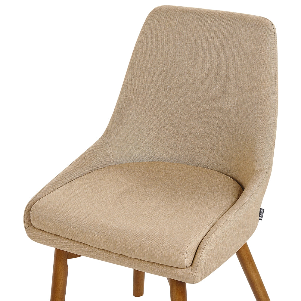 Set di 2 sedie Tessuto poliestere beige sabbia Gambe in legno massello scuro Sedile spesso imbottito
