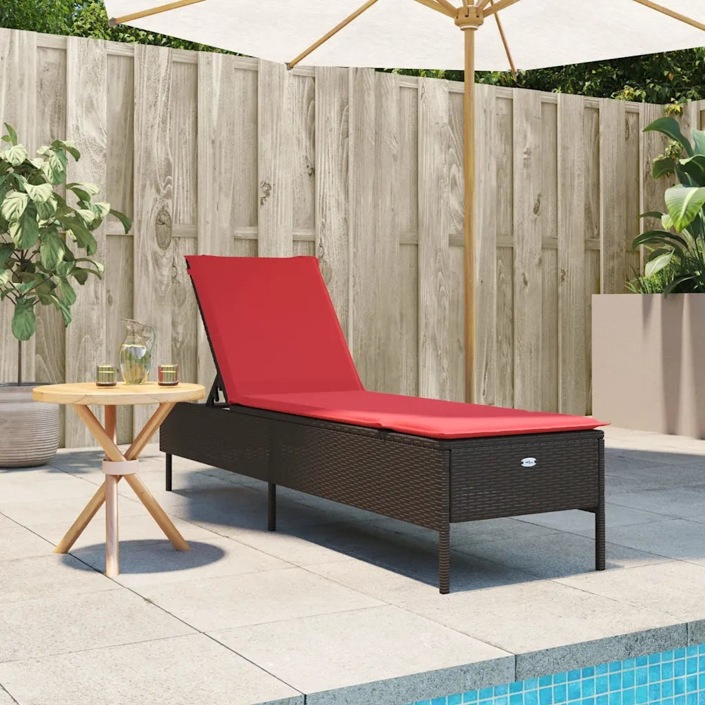 Lettino prendisole con Cuscino in Polyrattan Marrone 4002726