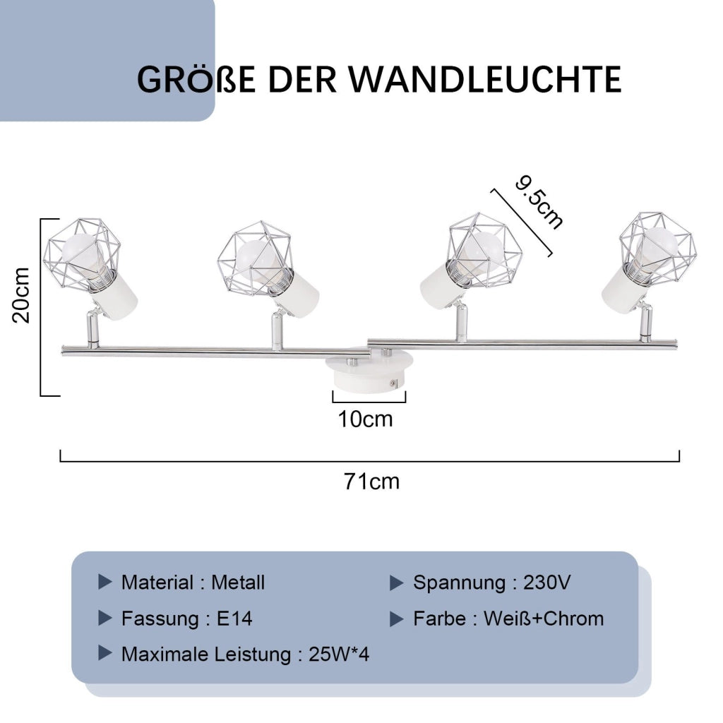 ZMH Faretto da soffitto bianco retrò industriale metallo orientabili 350° attacco E14 soggiorno cameretta