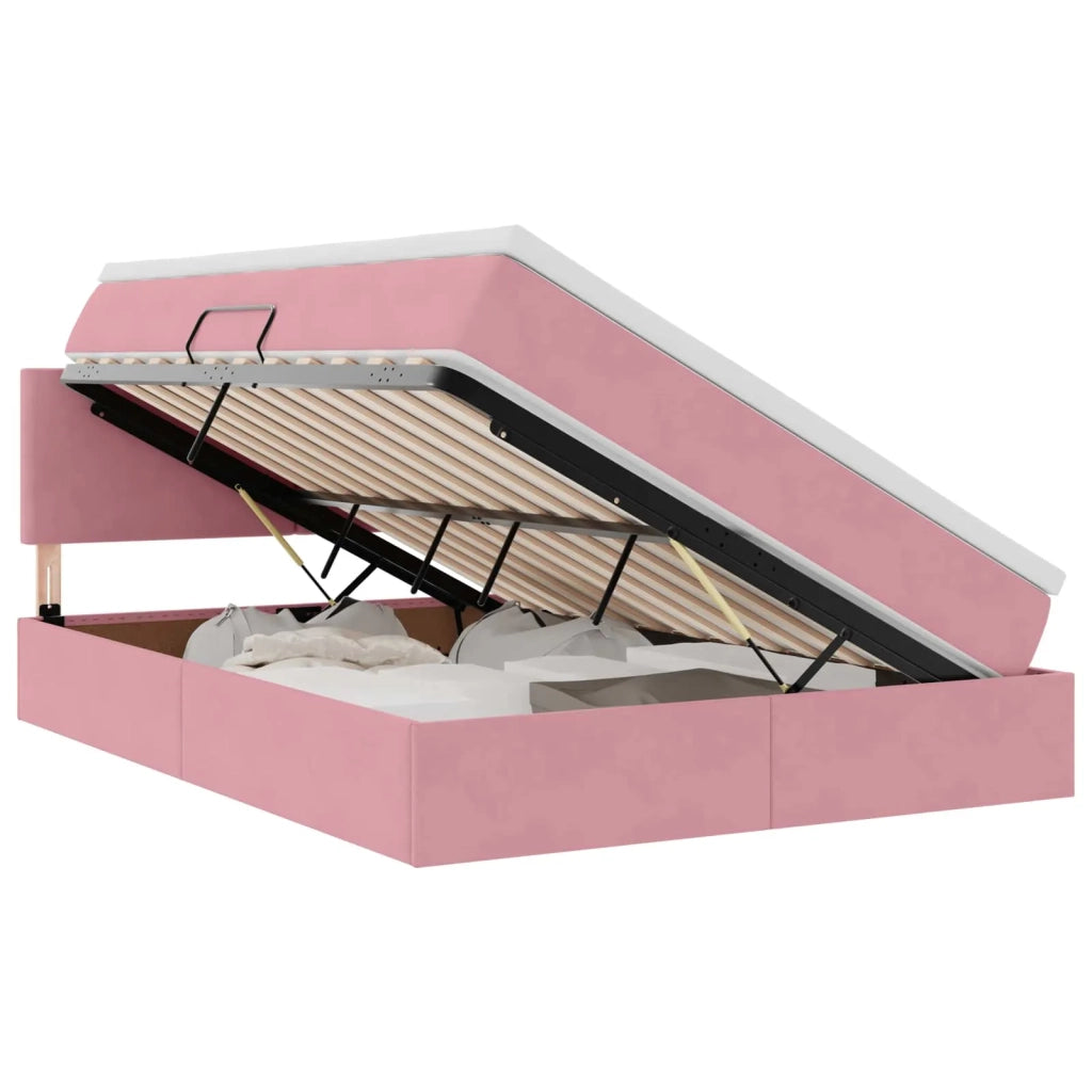 Letto con contenitore e LED con led Rosa 140 x 190 cm Velluto 3371336