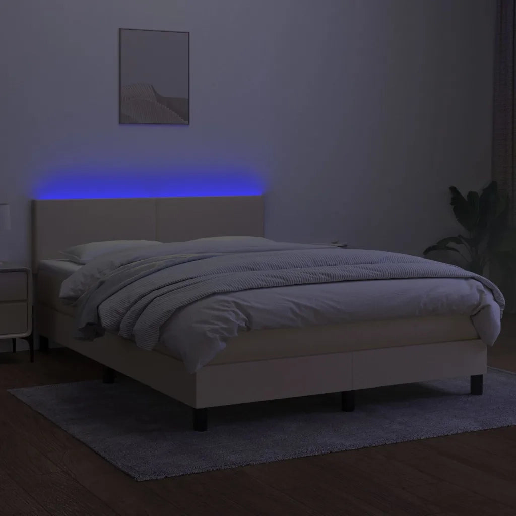 Letto a Molle con Materasso e LED Crema 140x200 cm in Tessuto 3133002