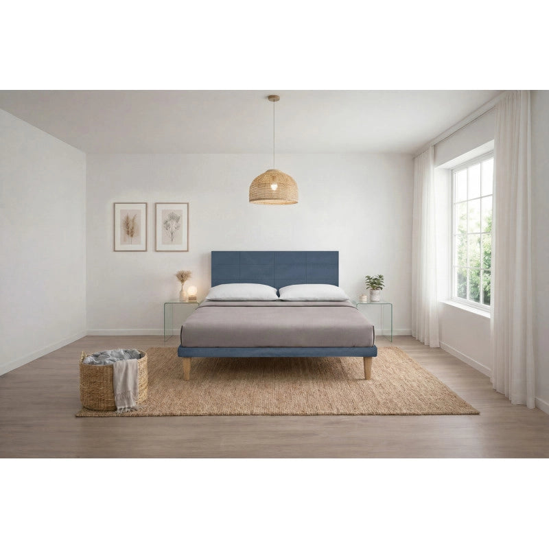 Letto imbottito Letto Matrimoniale alla Francese 140x190 cm Square - Con rete,Microfibra,Blu
