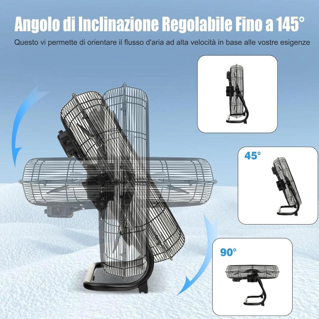 Ventilatori da Pavimento 62 X 20 X 59 CM, 3 Velocità di Vento Regolabili, Ventilatore Industriale in Metallo, Angolo di Inclinazione 145°, per Magazzino, Officina, Cantina, Ufficio (Nero)