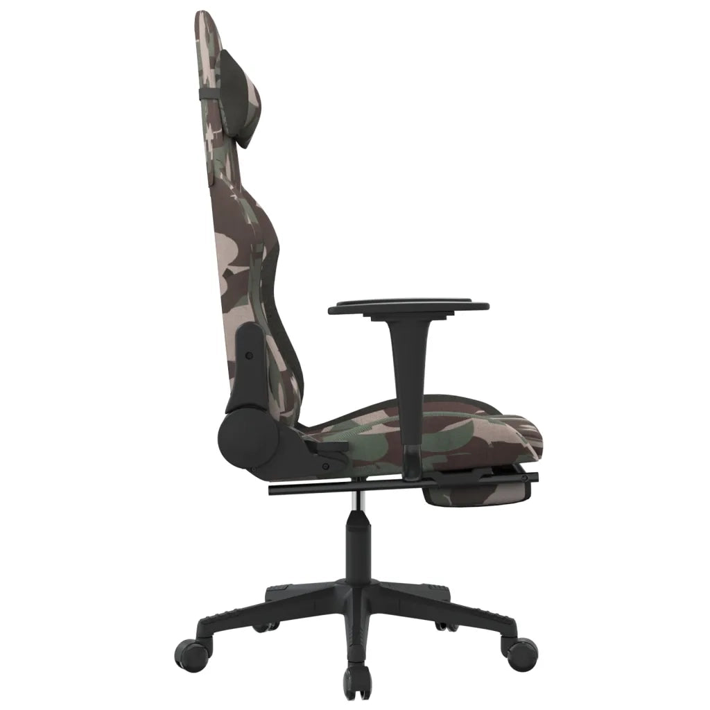 Sedia da Gaming Massaggi Poggiapiedi Nero e Mimetico in Tessuto 345510