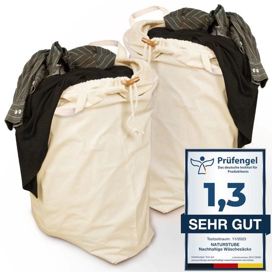 Set di lavanderia Naturstube con maniglia [COMFORT EXTRA] da 2, 67x87 cm Grande borsa di lavanderia, 100% cotone [certificato Oeko-Tex], Grande borsa di lavanderia, Borsa di lavanderia, Borsa di lavanderia per bucato sporco