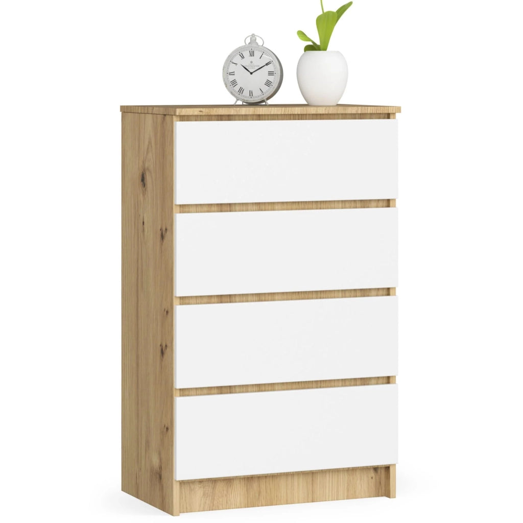 Cassettiera AKORD K60 Cassettiera Quercia Artisan 60 cm 4 cassetti inserto frontale Bianco 60x40x99 cm