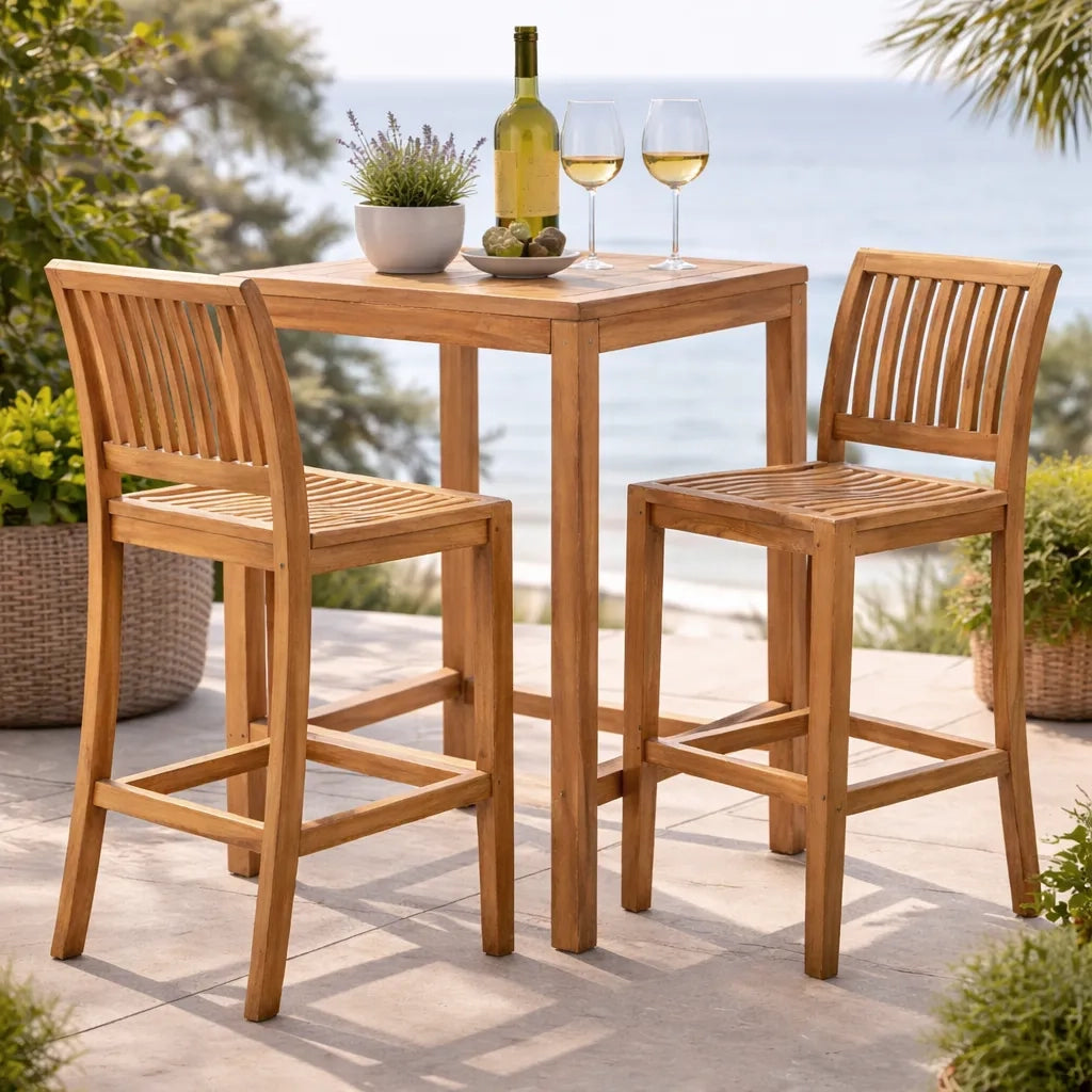 Sgabello alto da esterno in Legno Teak - Tabouret