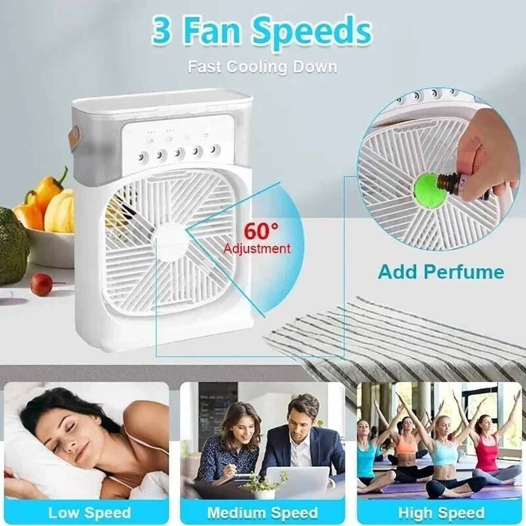 VENTILATORE PORTATILE PER USO DOMESTICO RAFFRESCATORE E UMIDIFICATORE LUCI 7 LED