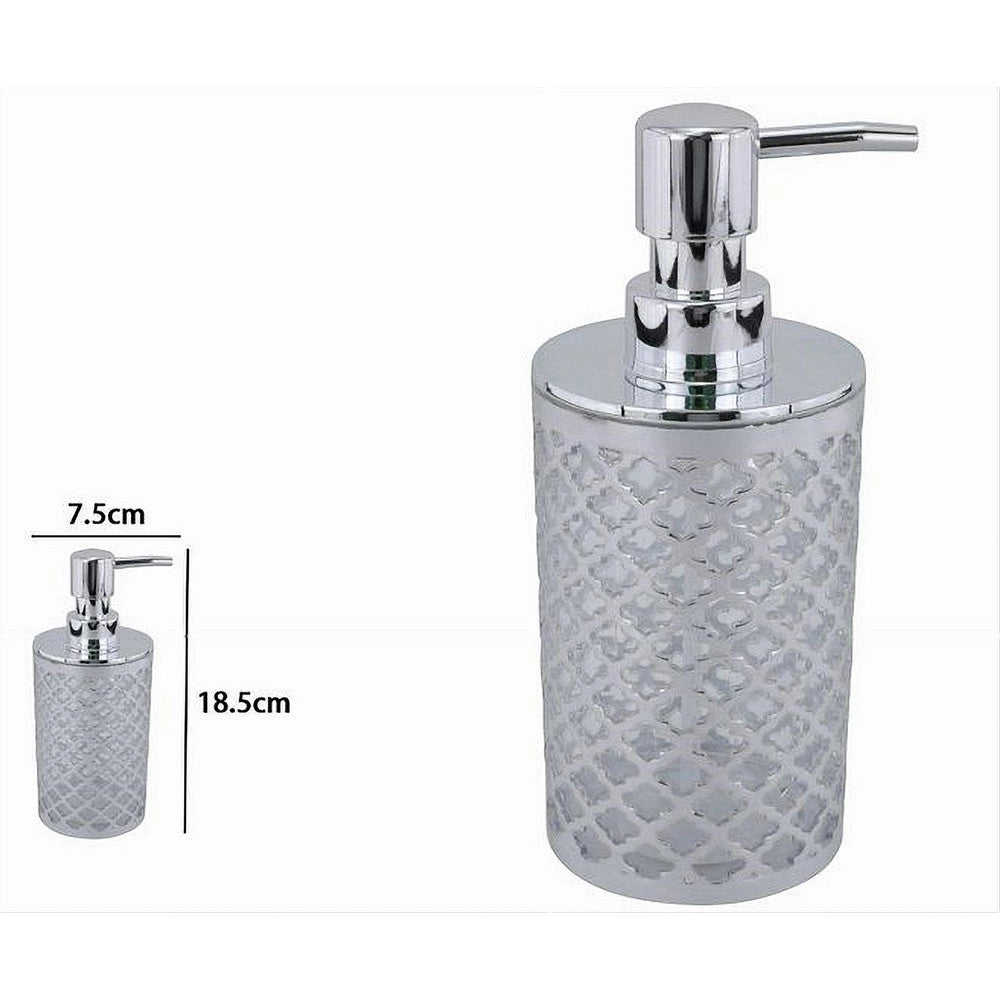 Trade Shop - Dispenser Sapone Liquido Accessorio Bagno Argento Stile Barocco Dosatore 59106 -