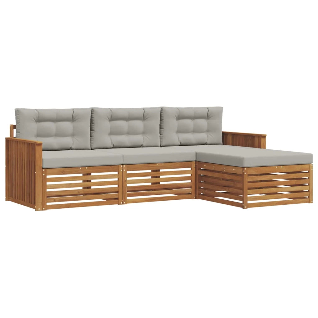 Set di divani da esterno con cuscino Grigio Naturale e Chiaro