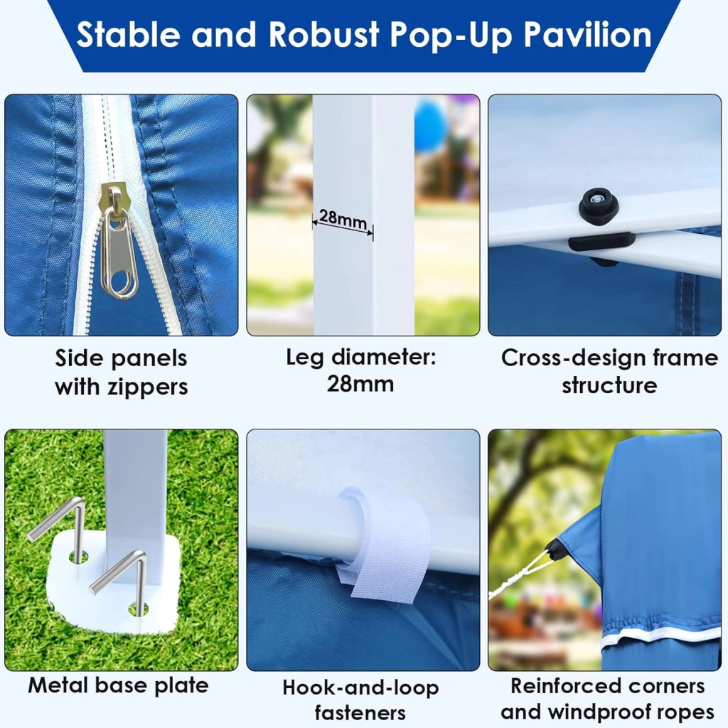 Gazebo 3x6 Pieghevole Impermeabile, Gazebo Esterno Resistente, Pergola con 4 Pannelli Laterali, 420D Oxford, Protezione UV 50+, Spiaggia, Cortile, Giardino, Campeggio, Matrimonio, Fiera, Blu