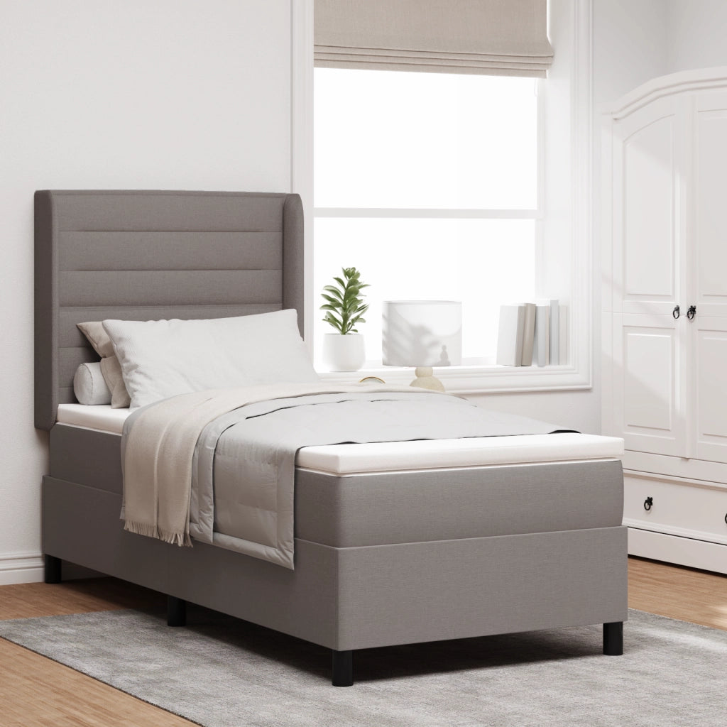 Letto Box Spring con Materasso e LED in Tortora, 100x200 cm Tessuto