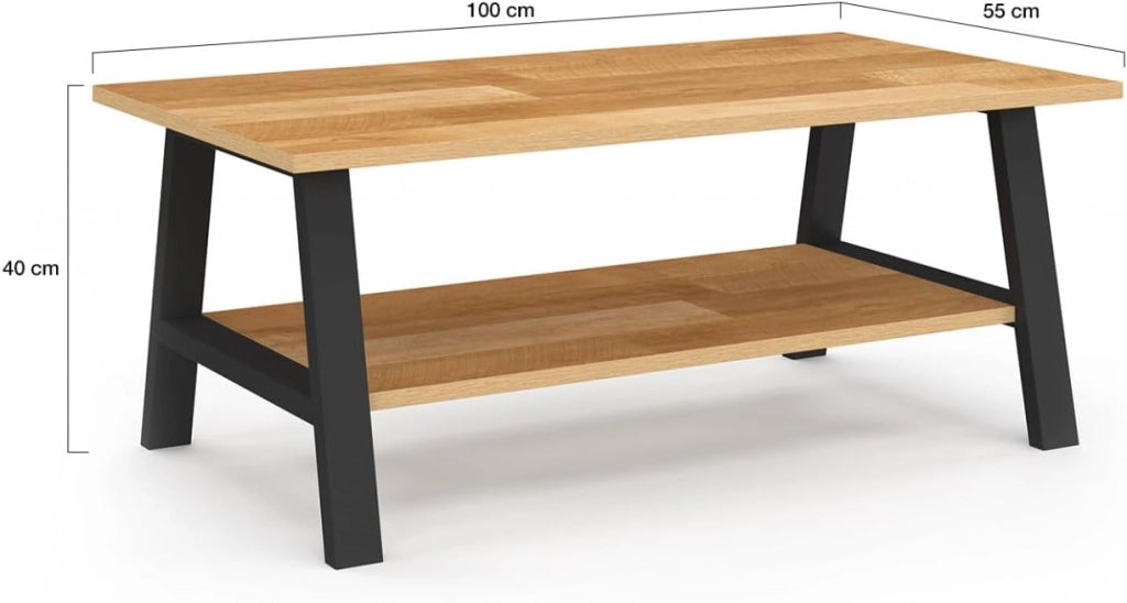 Tavolino rettangolare MADELEINE 100 cm doppio piano legno e nero