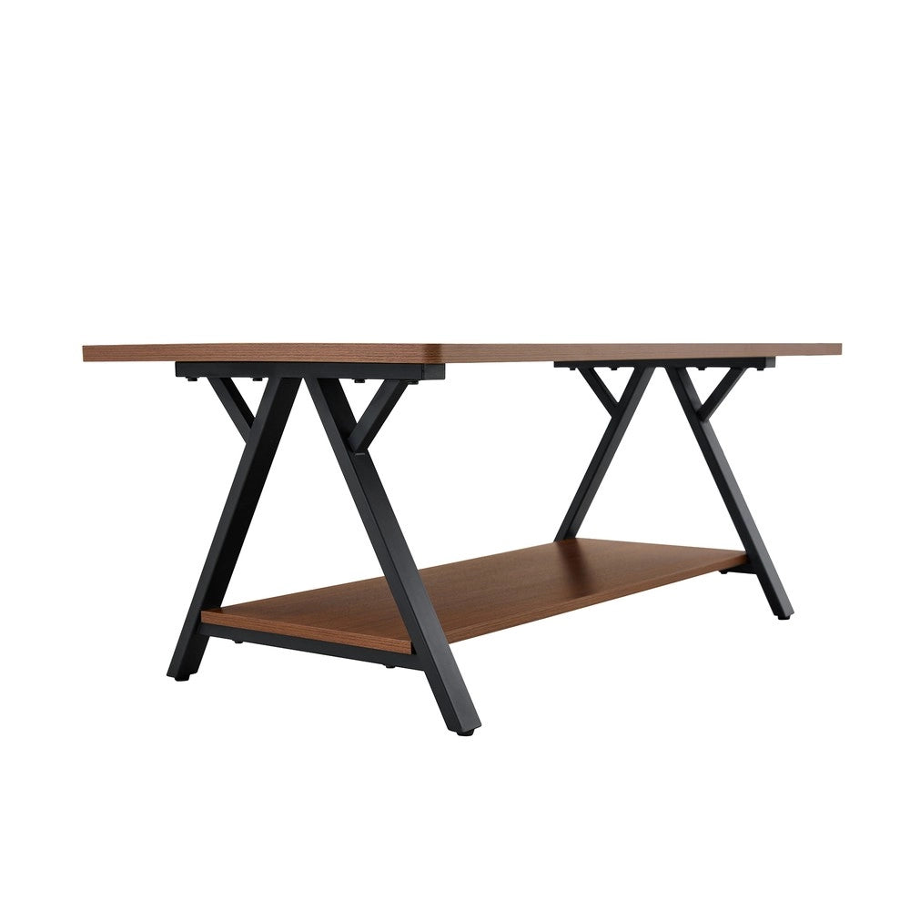 Tavolino da Caff¨¨ Industriale ¨C MINIMAL ¨C Legno Noce e Metallo Nero, Ripiano, 110x57x44,5cm