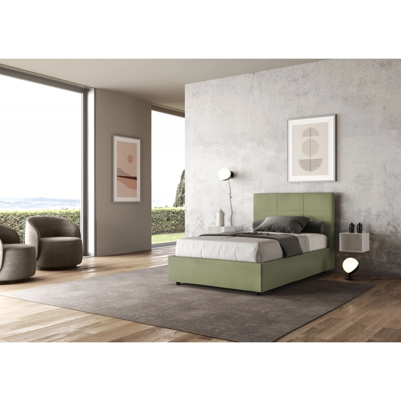 Letto imbottito 1 piazza e mezza 120x200 cm Mika - Con rete,Microfibra,Tè verde