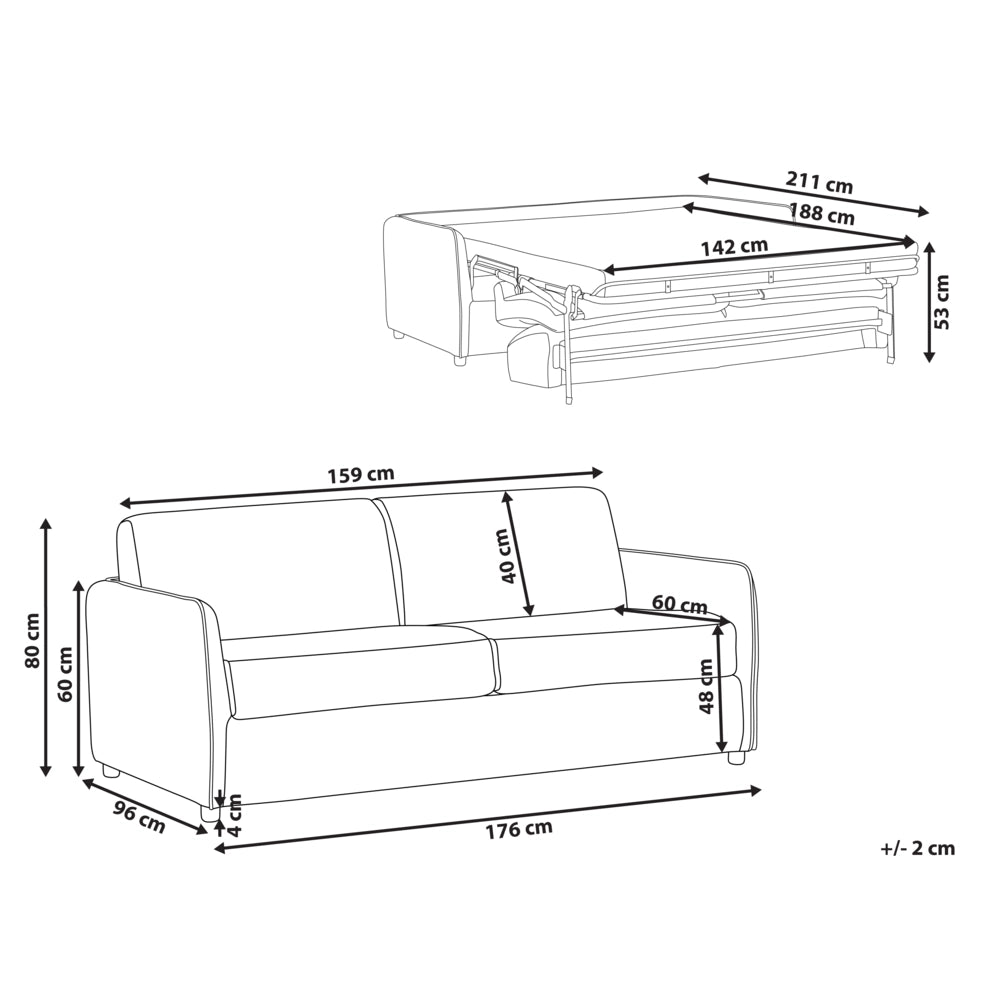 Divano letto in tessuto beige chiaro imbottito a 2 posti trasformabile con gambe in plastica Soggiorno moderno minimalista