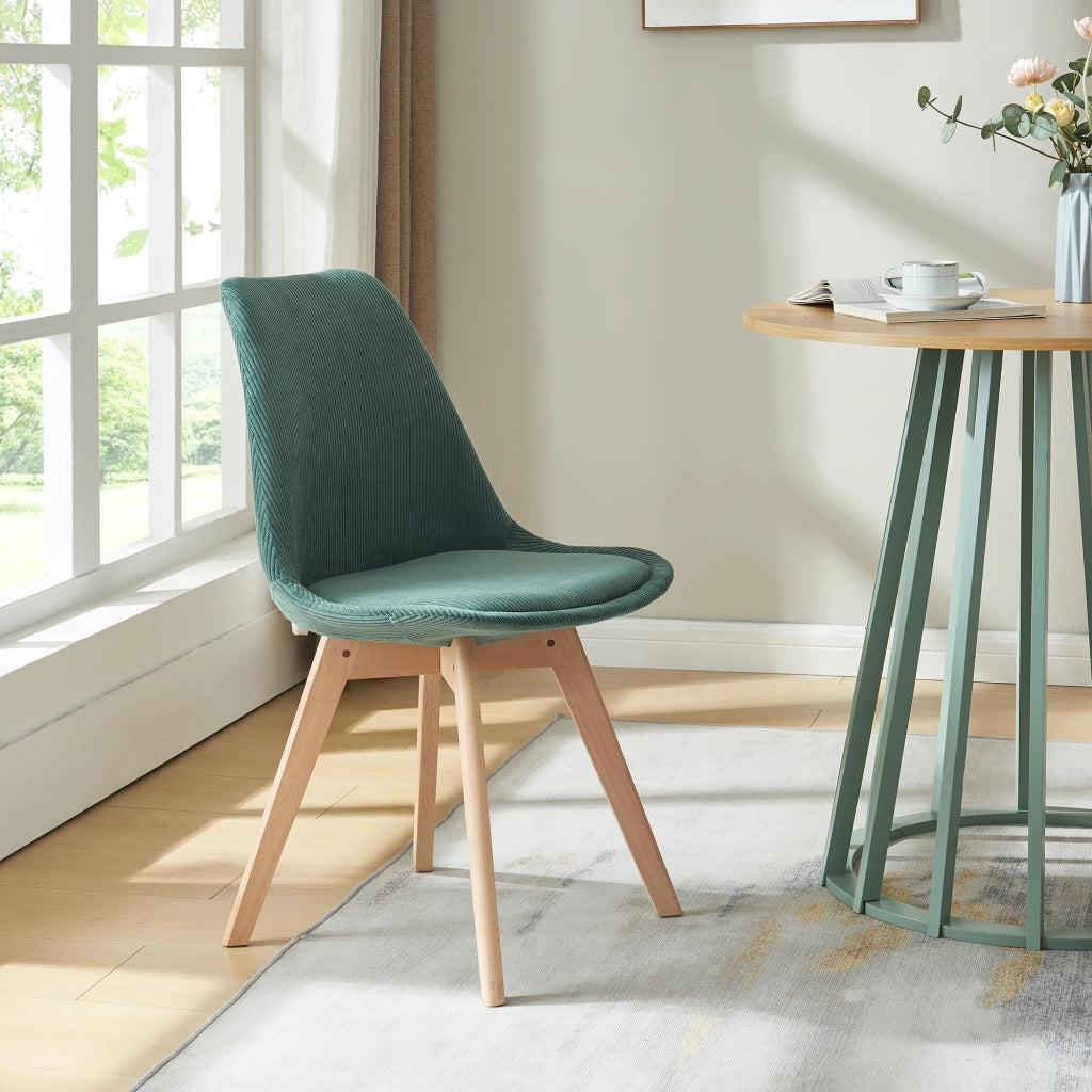 Set Fläten di 2 Sedie da Sala con Seduta Imbottita Rivestimento in Velluto a Coste Verde Scuro [en.casa]