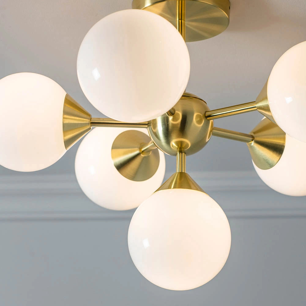 Plafoniera moderna ottone 6 luci G9 sfere vetro Endon