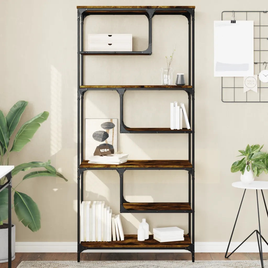 Libreria-Scaffale per Libri-Mobile di Stoccaggio Rovere Fumo 81x36x176 cm in Legno Multistrato