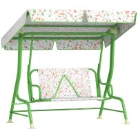 Dondolo per Bambini da Esterno a 2 Posti con Tettuccio Regolabile e Cinture di Sicurezza, 112x75x120 cm, Verde