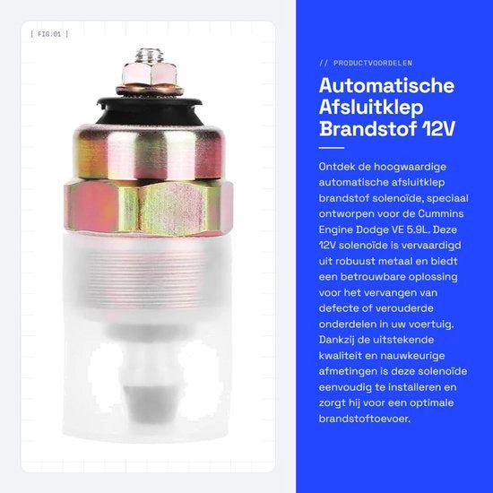 Blocco carburante 12V - Chiusura automatica - Valvola solenoide - Per motor Cummins - Dimensioni 5,8 x 2,5 cm - Reparazione alta qualità - Valvola di chiusura