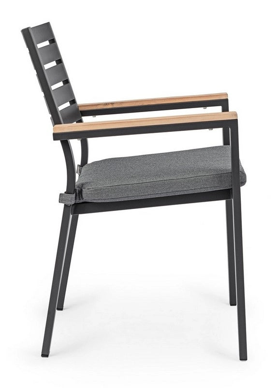 Sedia da Esterno Giardino Nera in Metallo Legno Tessuto Moderna Belmar 2 Pz