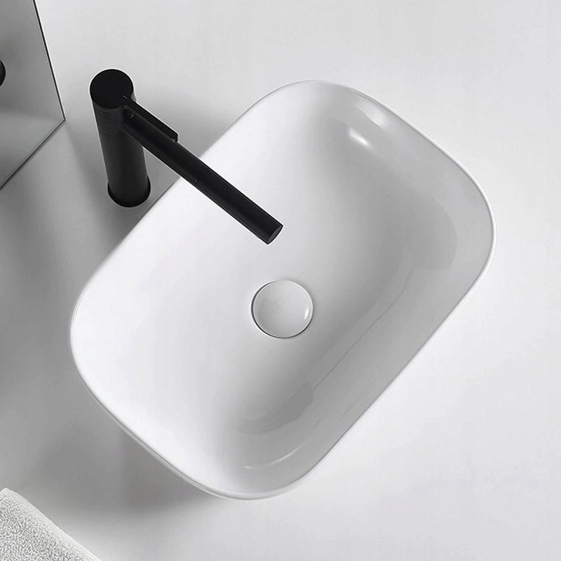 Lavabo da appoggio rettangolare in ceramica da posizionare sul piano di lavoro, bianco, 46x33 cm