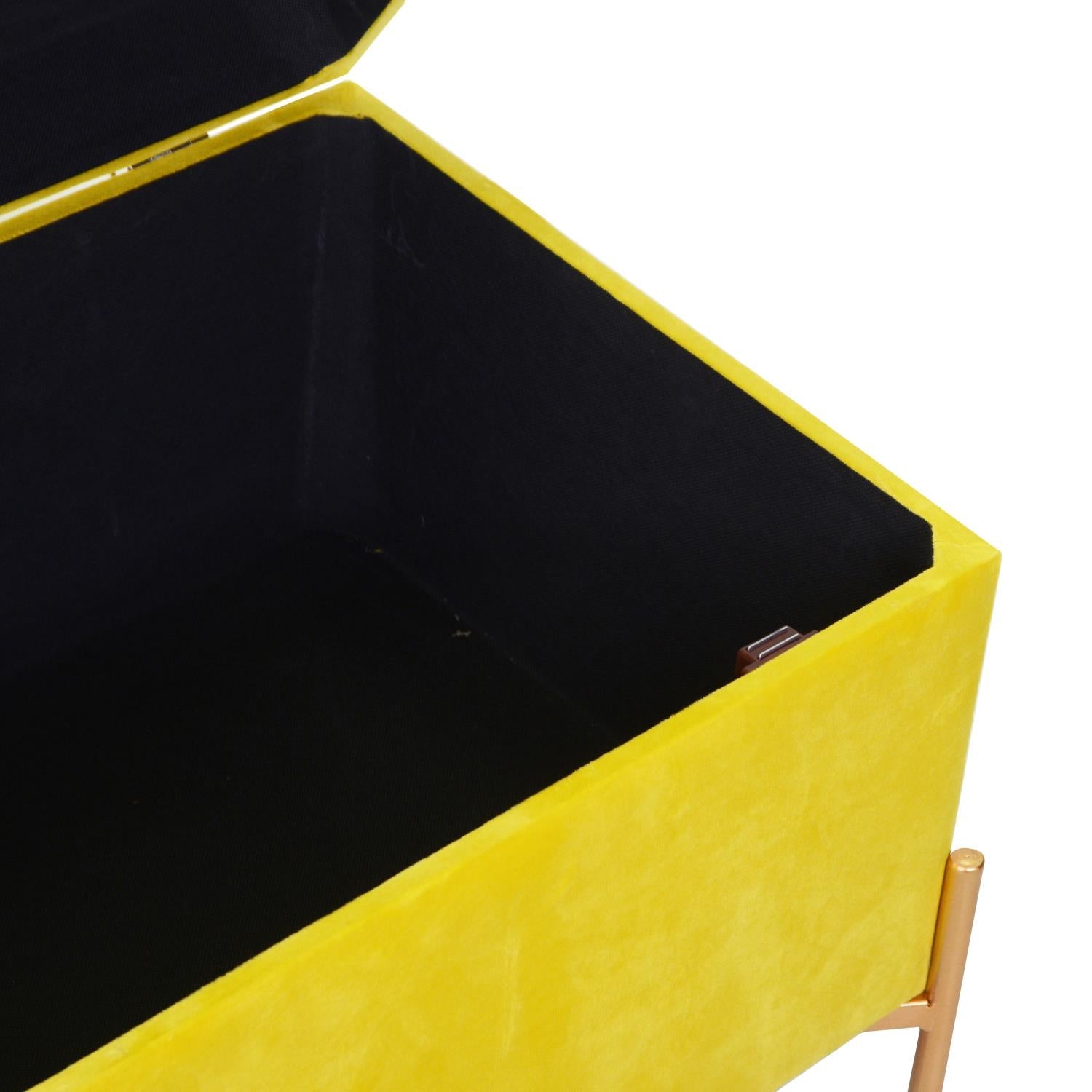 Panca Contenitore 78x40xh45 cm in Tessuto Velluto Giallo