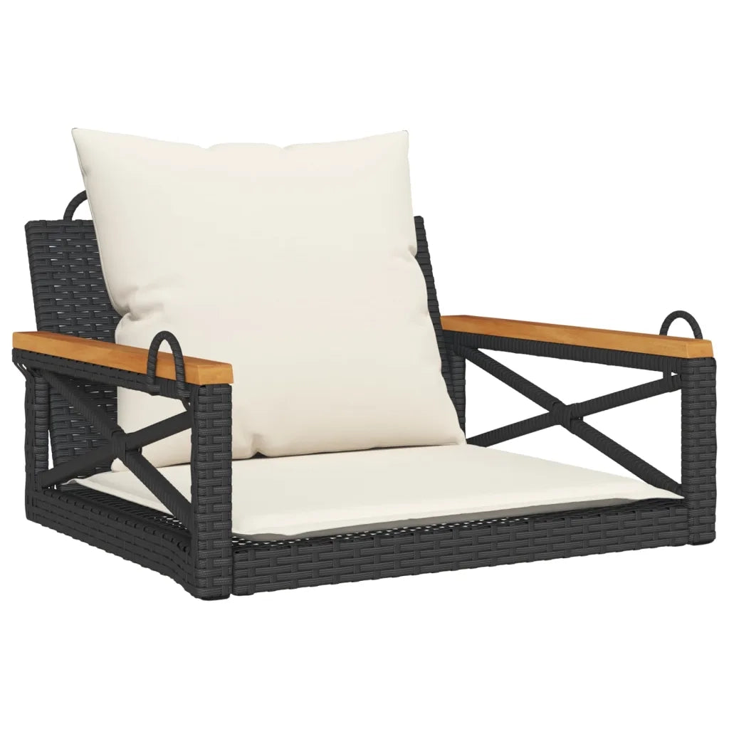 Panca da Giardino | Panchina a Dondolo con Cuscini Nera 63x62x40 cm in Polyrattan