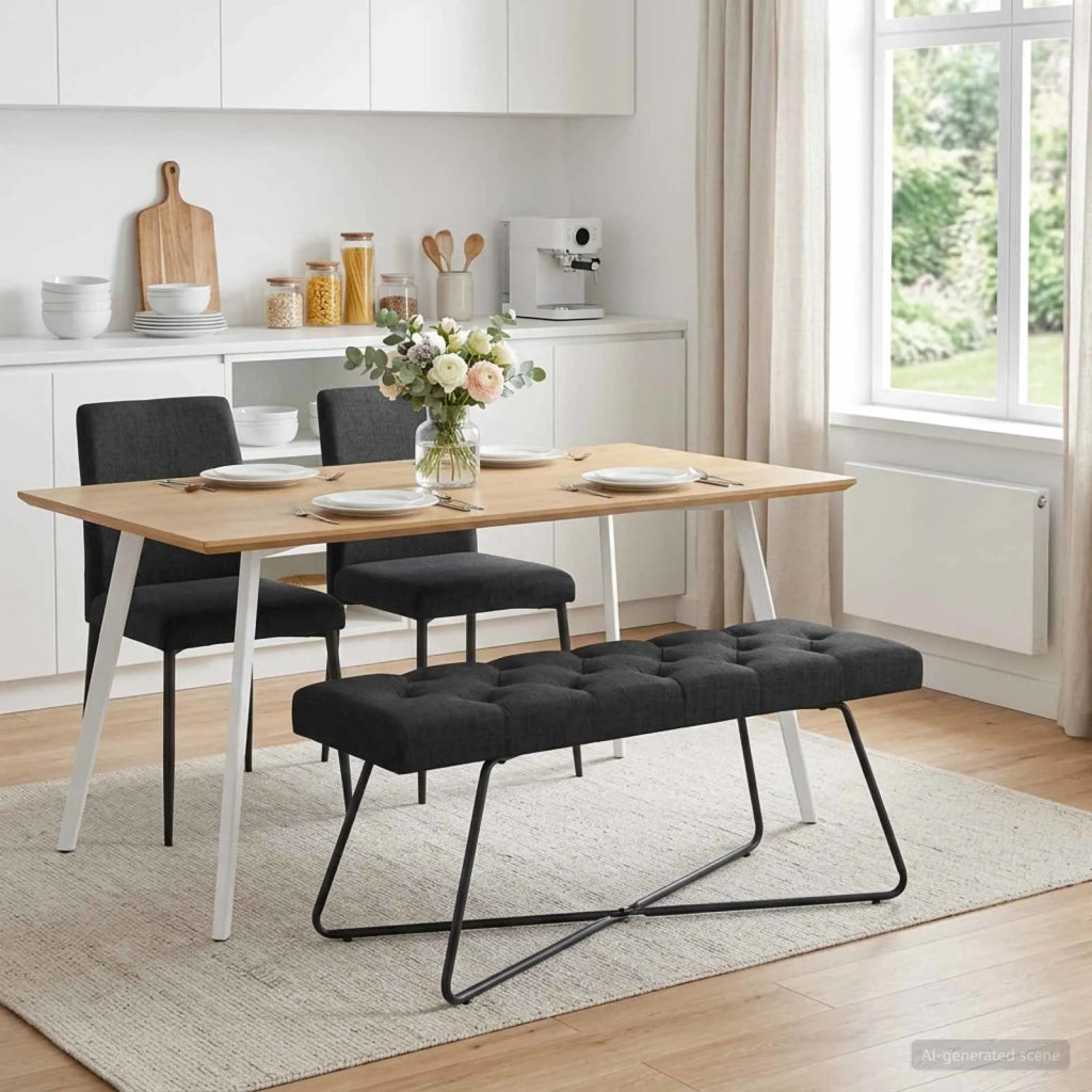 Panchina con bottoni imbottiti Nero 110 x 40 x 46 cm Tessuto 42038373