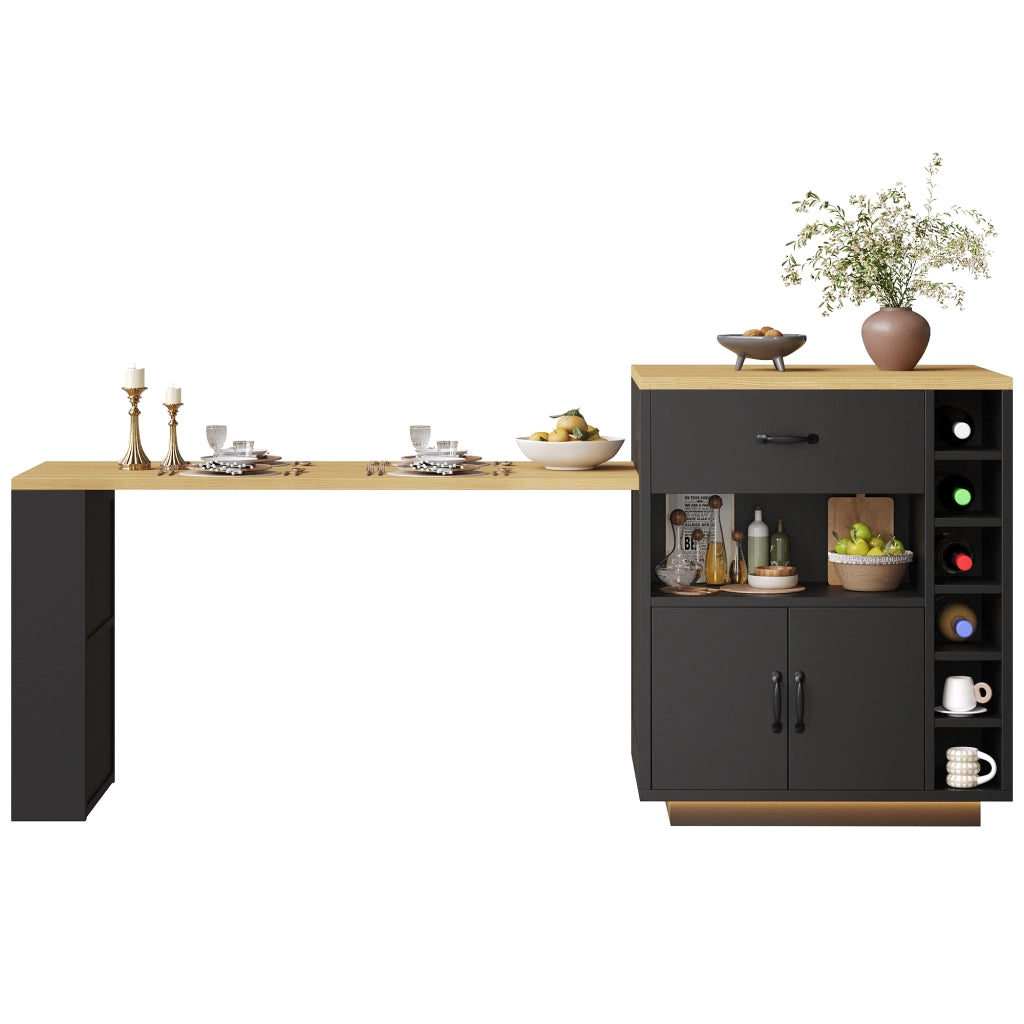 Tavolo Allungabile con Buffet, Cassetti e Luci LED ¨C MINIMAL ¨C Nero/Bianco