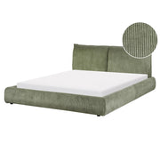 Letto matrimoniale imbottito in velluto a coste verde 160 x 200 cm con rete a doghe e spessa testata imbottita