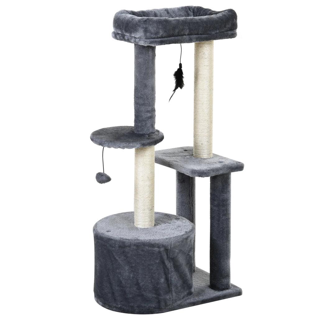 Castello per Gatti con Ripiani e Cuccia ¨C Zephmum ¨C Bianco e Grigio 48x35x100cm