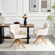 Sedia da Pranzo Set da 2 Girevole a 360° con Schienale Alto e Braccioli in Tessuto Bianco e Legno