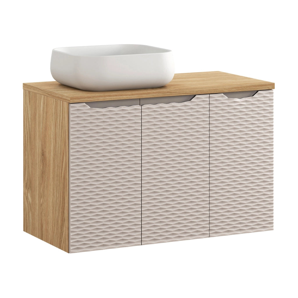Set mobili bagno 90 cm con piano e lavabo da appoggio Nika Ocean Beige 90 x 1401 x 46 cm