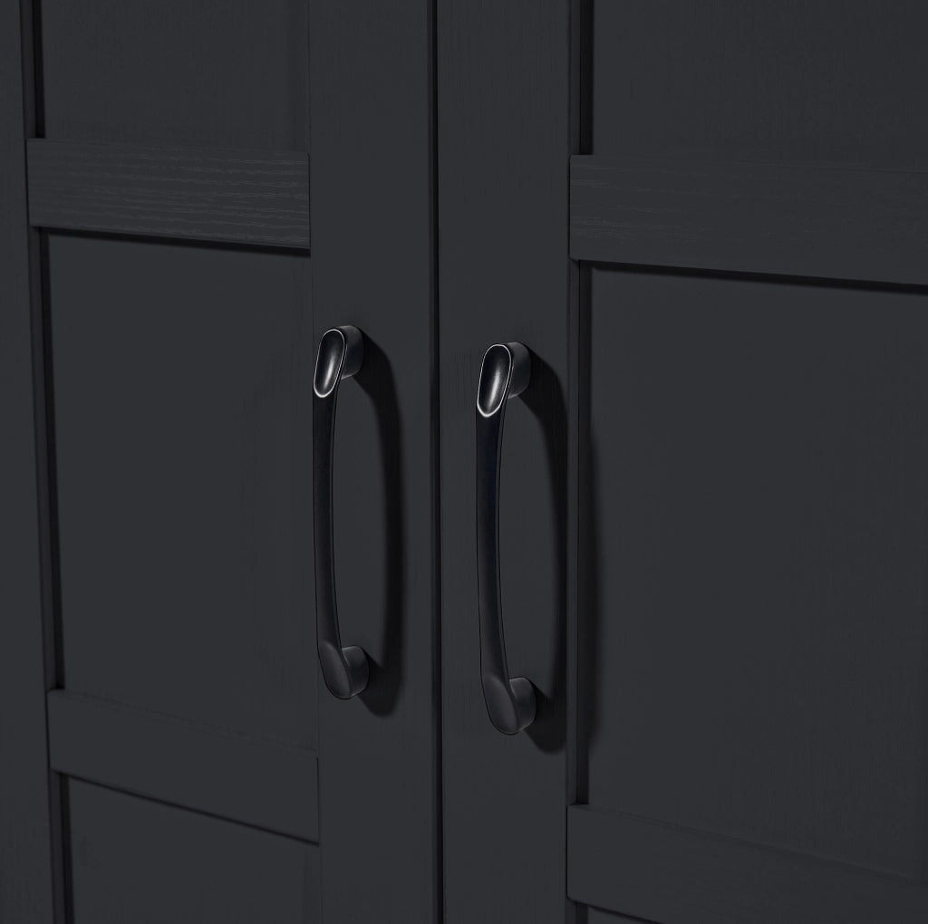 Tavolo Bar Estensibile con Ripiani e Cassetti, Cucina Isola da 133 a 202 cm, MDF Nero, Per 2-6 Persone