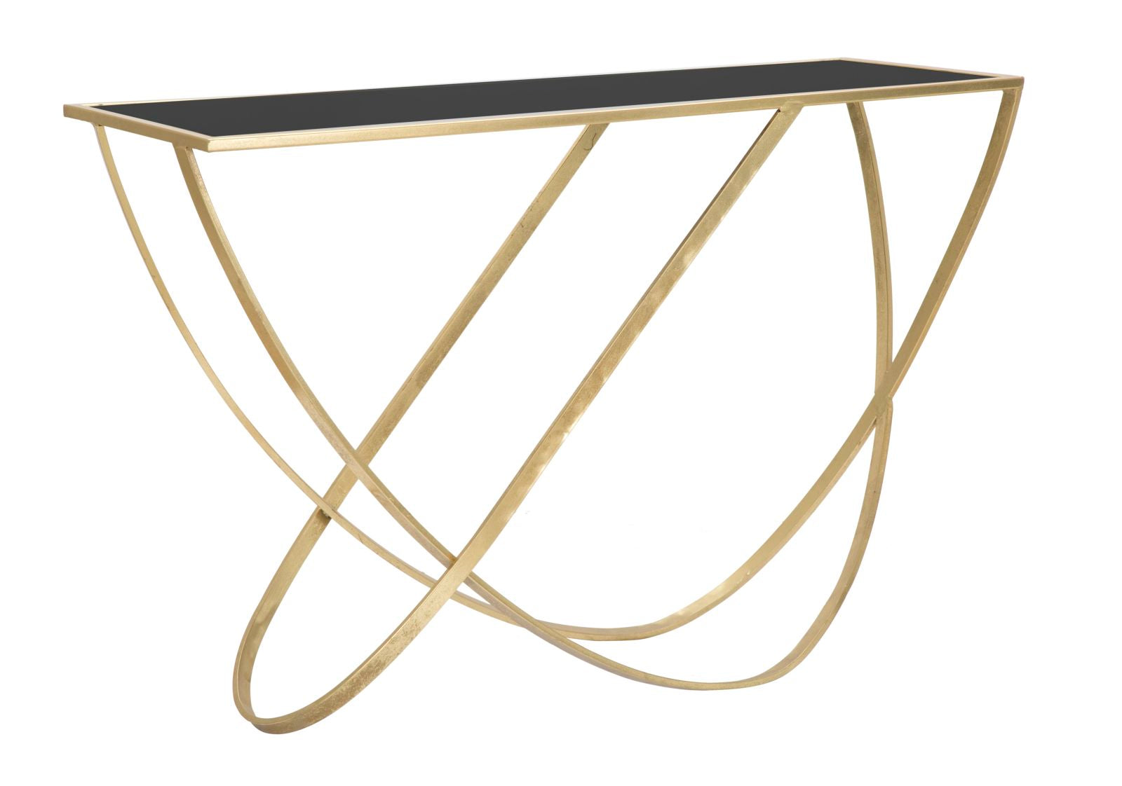 Console Ring 120x40x79 cm in Ferro MDF e Specchio Nero e Oro