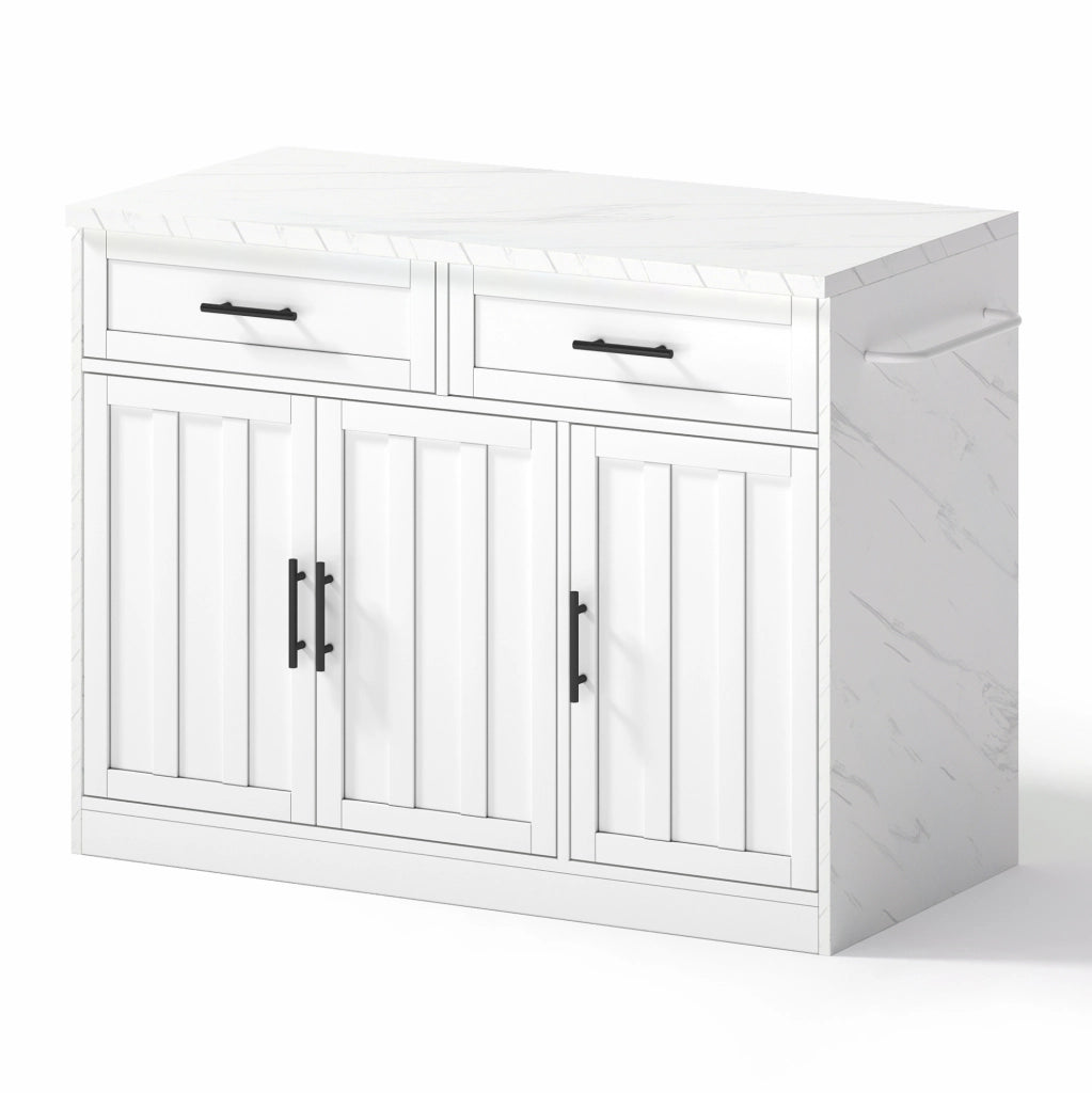 Isola cucina con piano bar 120 x 60 x 91 cm; bianco in MDF con prese e USB