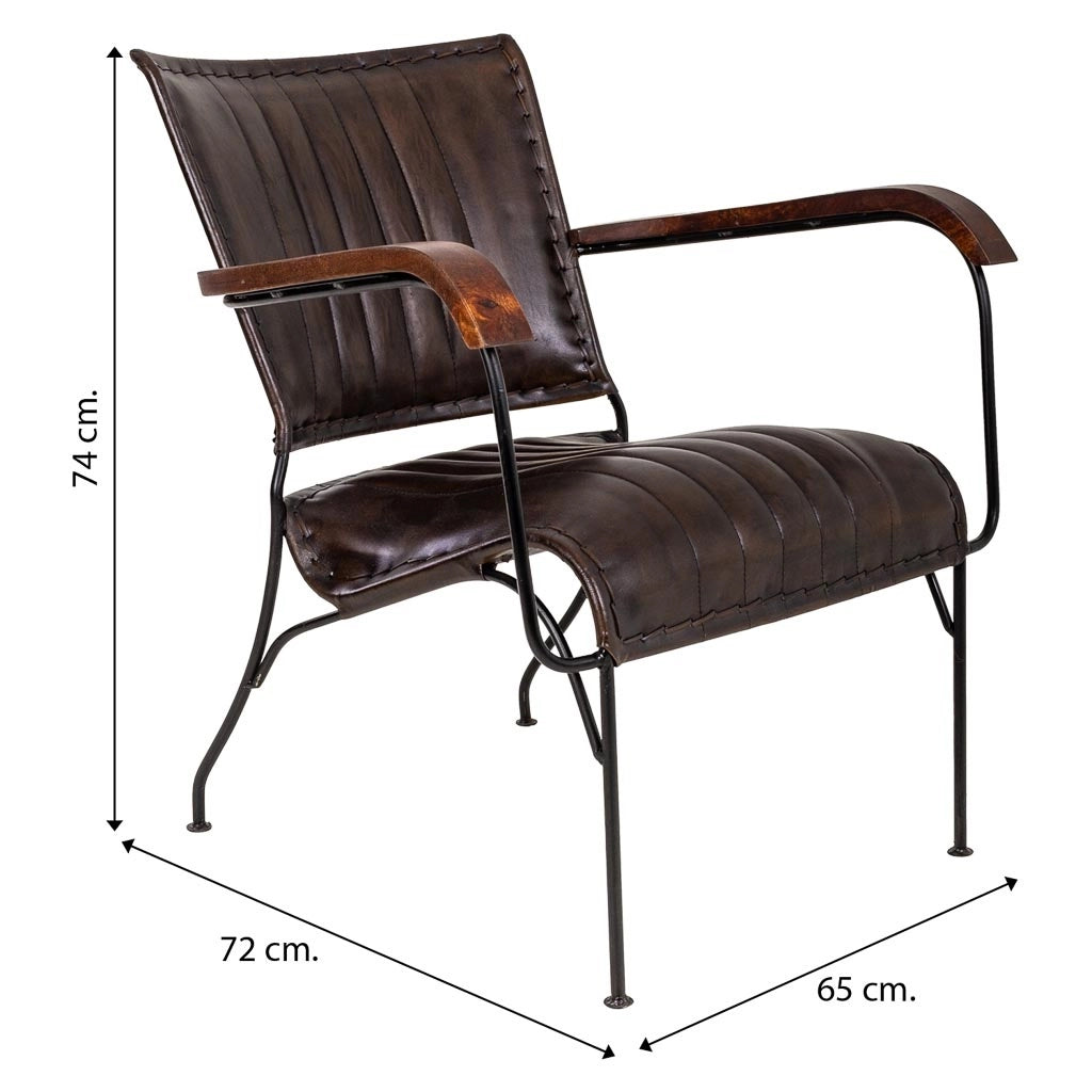Poltrona in metallo e pelle marrone 65x72x74 h