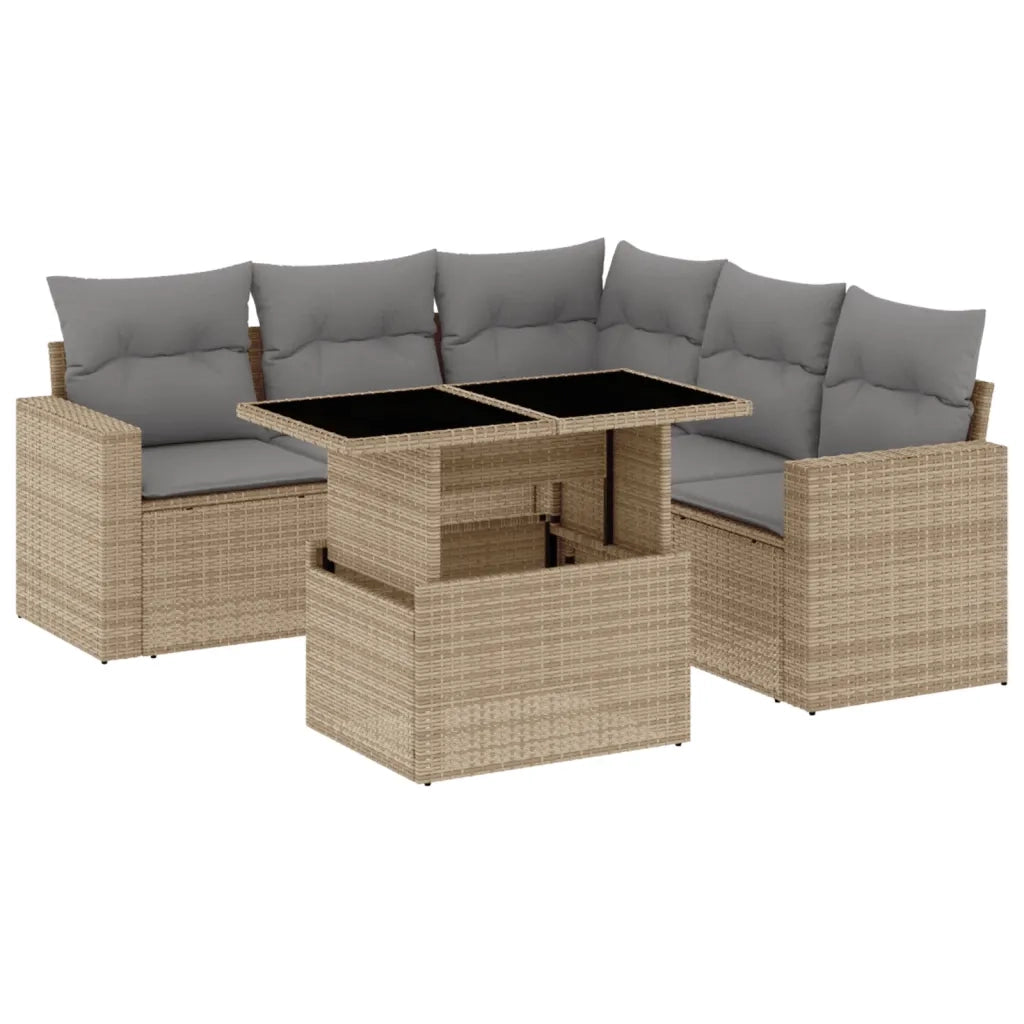 Set Divano da Giardino 6 pz con Cuscini Beige in Polyrattan 3267269
