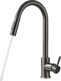 JANA | Rubinetto da cucina estensibile Premium in acciaio inox grigio titanio miscelatore arco alto | alta pressione ruotabile a 360° 2 attacchi