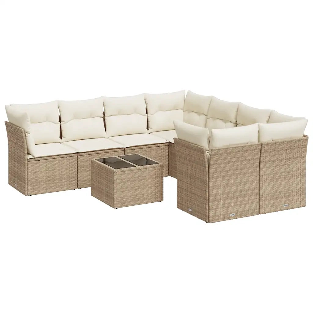 Set Divano da Giardino 9 pz con Cuscini Beige in Polyrattan