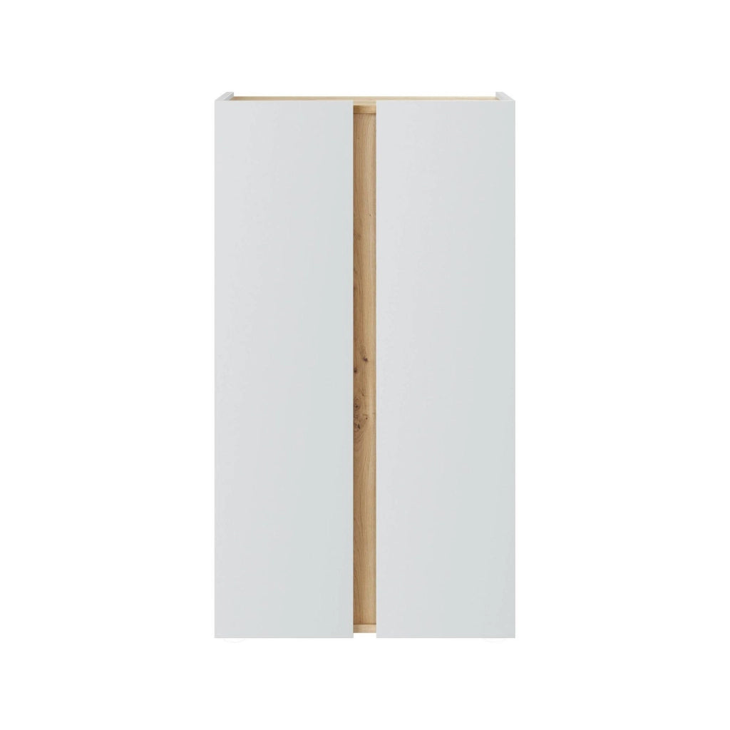 Scarpiera Gotto, Mobile portascarpe, Armadio da ingresso multiuso, Mobiletto per calzature, 57x35 h102 cm, Bianco e Rovere Nodi