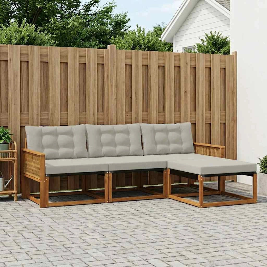 Set di divani da esterno 4 pz Naturale e Grigio Chiaro 3381347